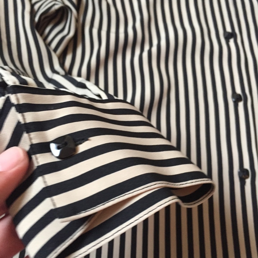 Women’s striped button up shirt large black cream - Picture 4 of 4